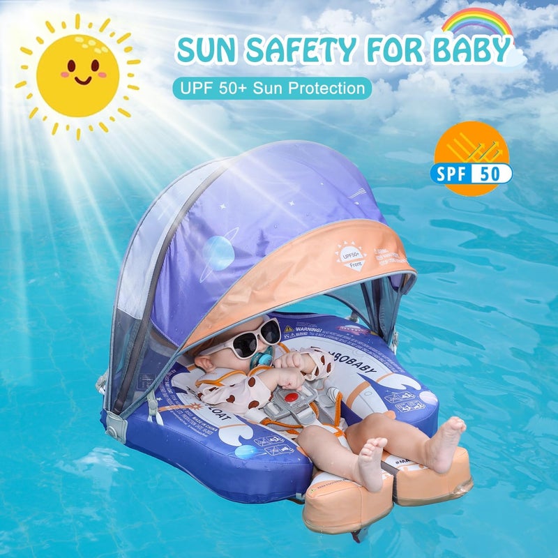 AnjeeIOT Mambobaby Float with Canopy Baby Float Non-Inflatable Baby Pool Float Solid Swimming Float Upgraded Add Tail Never Flip Over for Infant 3-24 Months, Astronauts Blue - Image 4